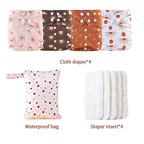 Image of HappyFlute 9 Sets Newborn Baby Cloth Pocket Diapers One Size Adjustable Reusable Washable for Baby Boys and Girls(6-33 pounds,0-3 Years),One Wet Bag+4Diapers and 4Inserts
