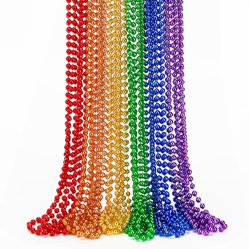 Image of EOBOH 12PCS Pride Accessories, Pride LGBTQ Beads Necklace Stuff, Metallic 6 Kinds of Rainbow Necklace Bulk, Gay Lesbian LGBT Costumes Decorations for Pride Month Parade Throws Party Favors