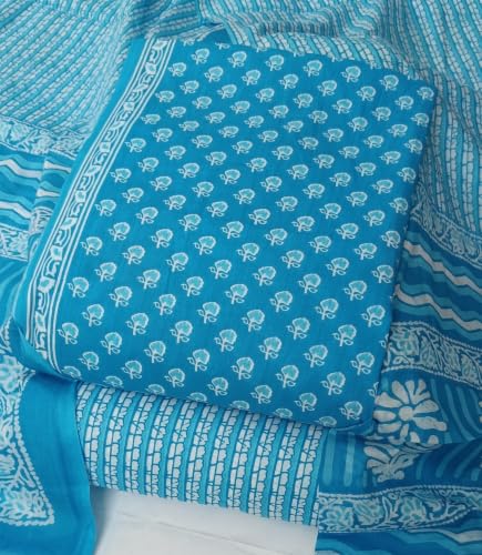 Image of DRAVINAM Trends Women's Premium Cambric Cotton Jaipuri Printed Unstitched Salwar Suit Dress Material with Mulmul Cotton Dupatta