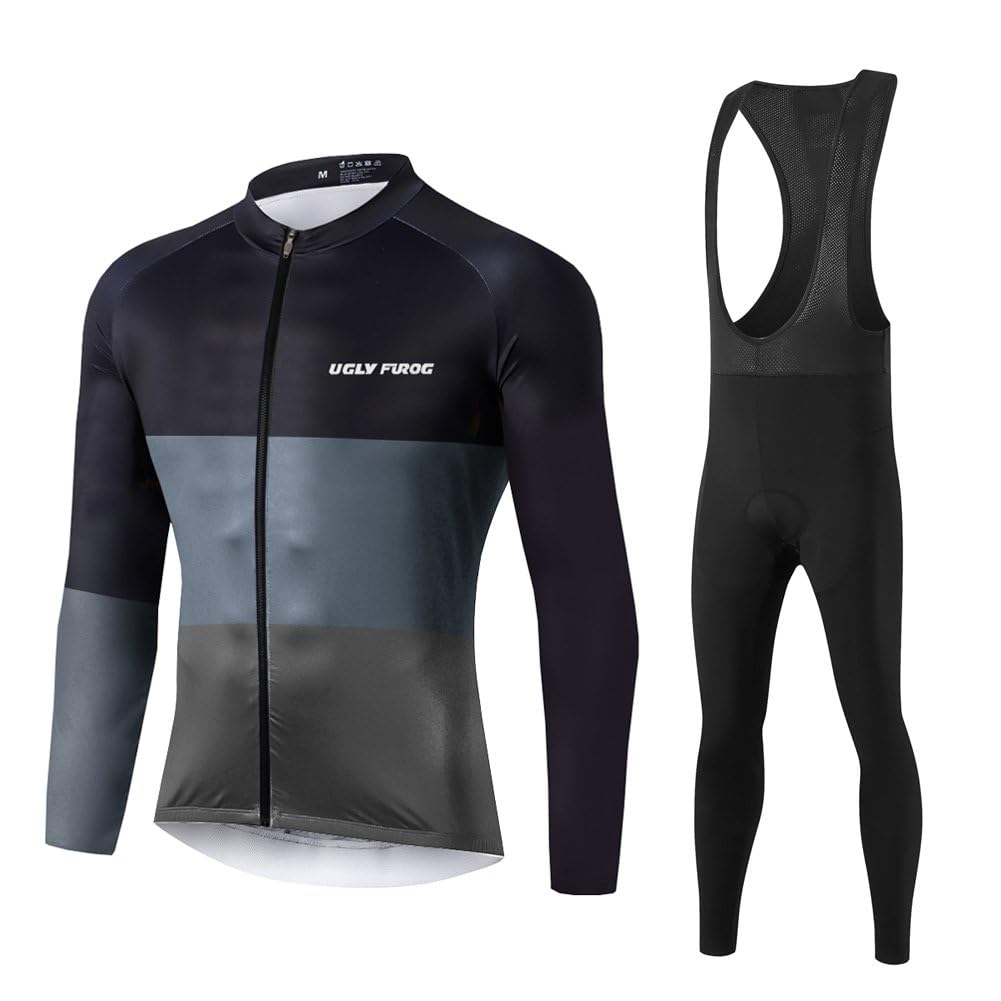 UGLY FROG Mode Radtrikot Herren Set Winter/Fallen Sport&Freizeit Rennrad Fahrradbekleidung Radsport Hemd Bike Radlerhose Vlies Thermo Reflektor Anti-kalt CXMX04
