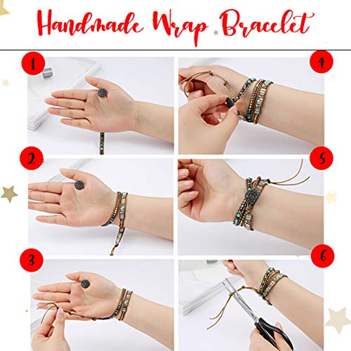 Image of Plumiss Women Boho Handmade Natural Stone Crystal Leather Bead Wrap Bracelets Collection