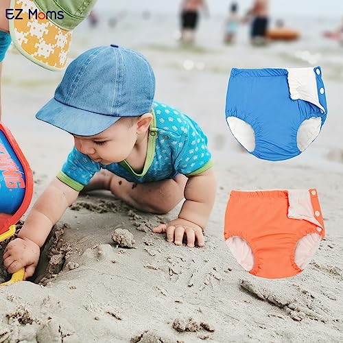 Image of EZ Moms 2 Packs Reusable Swim Diapers Toddler Baby Swim Diaper Size 1 Washable Snap Pool Swimming Diaper 12-18 Months Soft Waterproof Diapers for Swimming Lessons Boys and Girls with a Laundry Bag