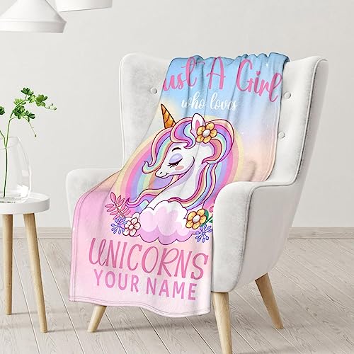 Personalized Unicorn Blanket Gifts with Name - 30x40 Inches Cute Throw for Girls - Pink Soft Fuzzy Blankets for Couch & Office