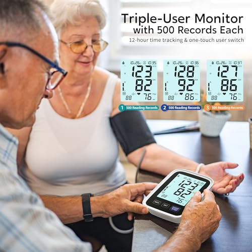 Image of Blood Pressure Machine Upper Arm, 3 Size Cuffs, Small 7 inch-9 inch, Medium /Large 9 inch-17 inch and Extra Large XL Cuff 13 inch-21 inch, Accurate Automatic Digital BP Cuff Home Use, Large Backlit BP Monitor 3-User 1500 Mem