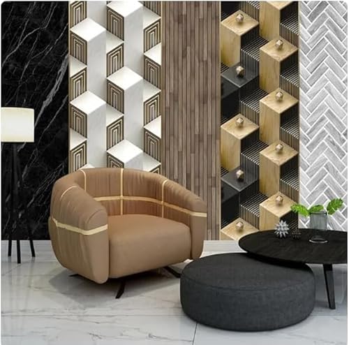 Tzxztt Geometric Marble Wood Grain Modern 3D Wallpaper Embossed Silk Neutral Tones Material Ideal for Living Room Bedroom-250cm×170cm