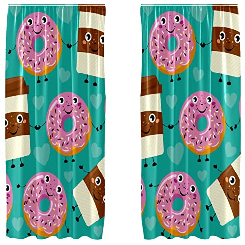 Cortinas de panel con bolsillo para barra y divertido estampado de donas sonrientes 2