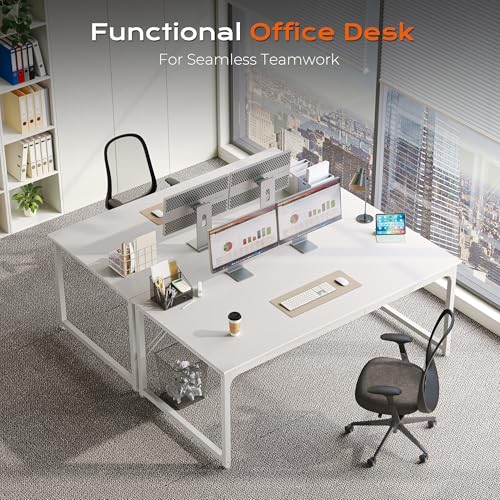 Image of PRAISUN 63 x 29.5 Inch Computer Desk with Deeper Desktop, Gaming Office Writing Work Desk for Home Office, Study, Bedroom, Work from Home, Metal Frame, White