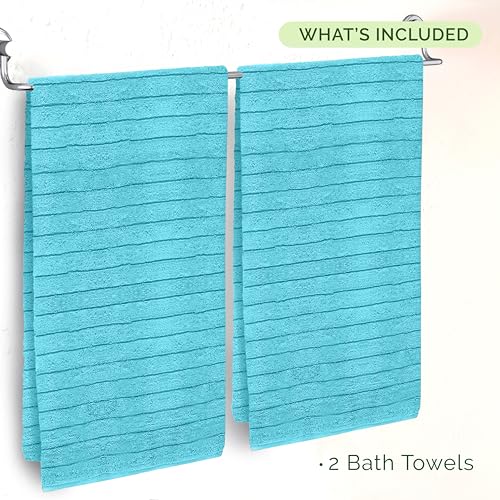 Image of Elegant Comfort 100% Turkish Cotton Corduroy Ribbed Luxury Soft 2 Pack Bath Towels 27 x 54 Inch - Ultra Plush, Absorbent, Quick Dry, Hotel Spa Quality Towels for Bathroom Essentials, Aqua