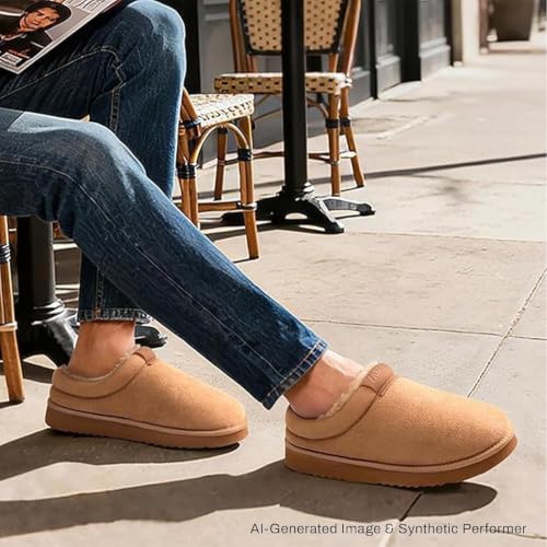Image of Zizor Men's Fuzzy Cozy Slippers Microsuede Indoor Outdoor Home Comfy Winter Slip On Cute Warm Memory Foam Furry Shoes