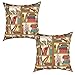 Lot de 2 housses de coussin décoratives - 40 x 40 cm - Pour les amoureux des livres - Motif chaton endormi sur une bibliothèque