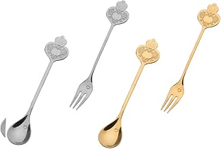 Cabilock 2 Conjuntos De Colher Talheres De Casamento Terno Creme Colheres De Mexer Café Colheres De Mexer Bolo Colher De Frutas Garfo De Sobremesa Garfo De Aço Inoxidável Colher De