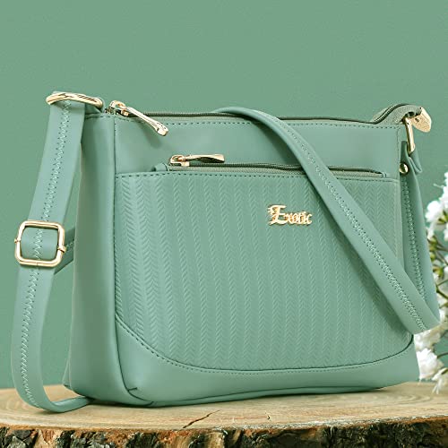 Image of EXOTIC Women's Studded Dual Tone Sling Bag -Green