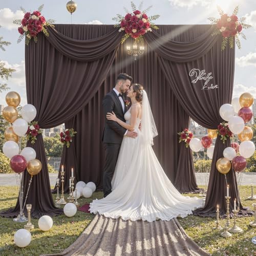 10 ft x 10 ft Wrinkle Free Brown Backdrop Curtain for Parties, Wedding Brown Photo Backdrop Drapes, Fabric 2 Panels 5x10ft for Baby Shower Photoshoot Engagement Birthday Photography Background by Outpain - Image 3