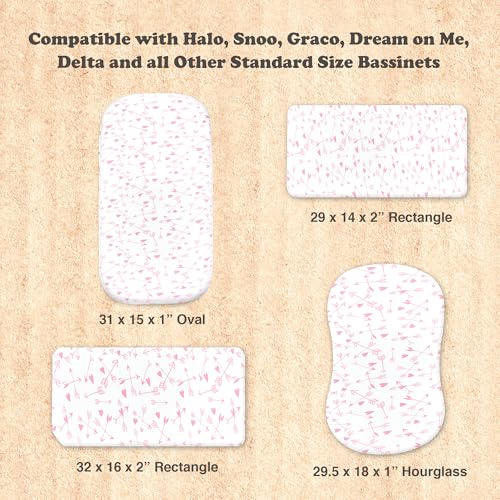 Bassinet Sheets Girl– 3-Pack Soft Fitted Bassinet Sheets, Organic Cotton, Breathable & Cozy, Fits 32x16x4 Inch Rectangle, Oval & Hourglass Mattresses (Pink Stars) - Thumbnail 3