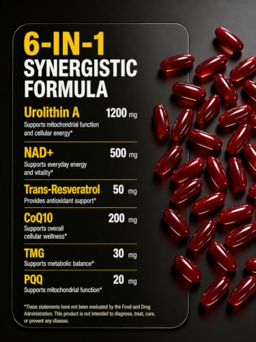 Image of Urolithin A Premium 6-in-1 Mitochondrial Support Supplement , 120 Softgels