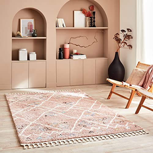 Nazar Tapis Salon, Tapis Berbere a Franges, Tapis Shaggy, Tapis Berbere Multicolore, Motifs Losanges géométriques, Lavable, Moelleux, Poils Longs (80x150 cm,...