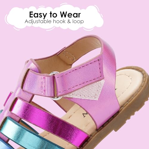 Dodow Girls Sandals Open Toe Hook and Loop Flat Dress Sandals Summer Shoes for Toddler Little Kid3