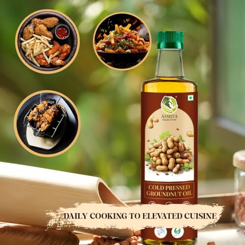 Image of Asmita Organic Farms Cold Pressed Groundnut Oil, Kacchi Ghani, 1L | 100% Pure & Unrefined | Rich Aroma & Flavor | Organic Certified Peanut Oil | Heart-Healthy, Chemical-Free Cooking Oil