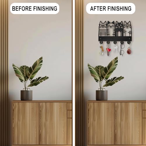 Mayjoydiy HJEW-WH0055-066 Cat Coat Hooks Wall Mount Cat Wearing Glasses Wood Key Holder thumb #4