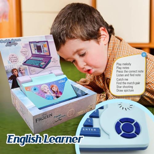 Image of Storio Frozen Sisters Educational Computer Laptop Toy with Mouse|1 Year Extended Warranty|Kids Above 3 Years|20 Fun Activity Learning|Learn Letter Words Games Mathematics Music Logic Memory,Blue