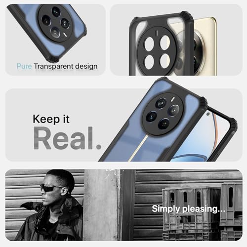Image of Pikkme Realme 12 Pro 5G / Realme 12 Pro Plus 5G Back Cover | Crystal Clear Transparent Back | Ultra Hyrbid | Full Camera Protection | Raised Edge | Bumper Back Case (Black)