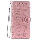 fertuo cover iphone 12 pro max, custodia portafoglio a libro in pelle flip cover con porta carte, chiusura magnetica [disegni di gatto cane] case antiurto per apple iphone 12 pro max, oro rosa