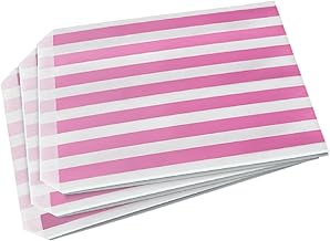 Sabco - 100 Pink Sweet Candy Striped Paper Bags 5 x 7" for Confectionary Party Favour Pick n Mix Wedding Sweets Gift Bag (100, 5 x 7")