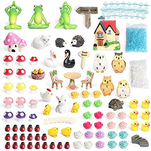 Evbopa Fairy Backyard Statues 95 Items Miniature Fairy Backyard Equipment Resin Mini Animal Figurine Micro Panorama Ornaments DIY Equipment for Backyard Dwelling Ornament