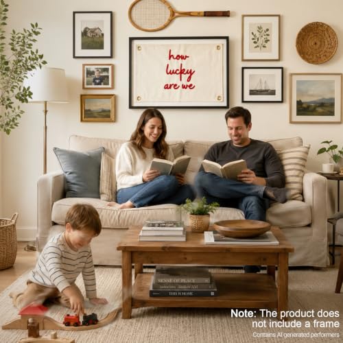 Image of How Lucky Are We Embroidered Banner, Fabric Wall Hanging Decor