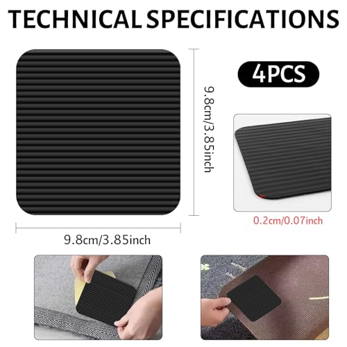 Teppich Antirutschunterlage, Waschbare Antirutsch Pads für Sicheren Halt Wiederverwendbar, Rückstandsfrei, Teppichstopper Antirutschmatte für Hartholzböden 10cmx10cm,12 Stück