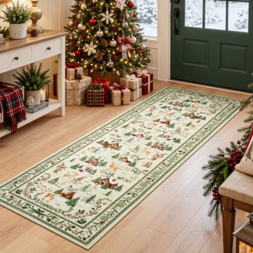 Vibrug 2x6 Christmas Beige Runner Rug for Hallway, Entryway and Kitchen