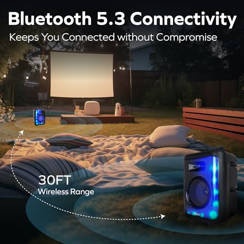 Image of Coby Portable Bluetooth Speaker with 11 LED Light Modes, True Wireless Pairing, FM Radio, Karaoke Mic & Aux Input, USB SD TF Card Slots, Type-C Charging, 7Hr Playtime Party Speaker Black