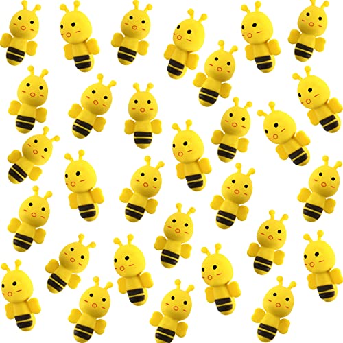 Yaomiao 30 Pack Bee Erasers Assortment Animal Erasers Novelty Erasers for Party Favors, Homework Rewards, Gift Filling and Art Supplies (Bee Erasers 30 Pack)