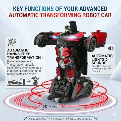 Image of DREAMY DEN Transforming Robot Car for Kids, Automatic Vehicle with Light & Sound, Indoor Outdoor Play Gift for Boys & Girls 3+ Years, Pack of 1