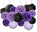 Bridal Shower Decorations Halloween Decorations 16 pcs Black Lavender Purple 10inch 8inch Tissue Paper Pom Pom Black Purple Party Decorations