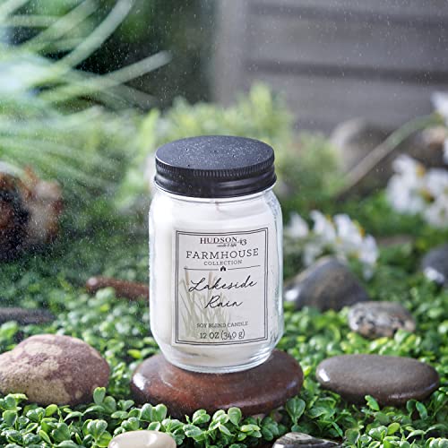 Farmhouse Mason Jar Candle, 12Oz | Fresh Scented Candle Poured With Soy Wax Blend | Long Lasting Aromatherapy Candle For Home Fragrance| Decorative Glass Jar With Lid, Lakeside Rain #TOP2