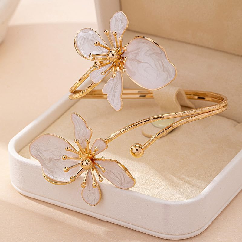 Colorful Flower Arm Cuff Bracelet for Women Adjustable Upper Arm Bangle Coil Swirl Armlet Armband Minimalist Upper Arm Cuff Summer Beach Jewelry Gifts Statement Party Jewelry - Image 2