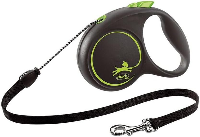 Flexi Black Design Cord Green Small 5m Retractable Dog Leash/Lead for Dogs up to 12kgs/26lbs