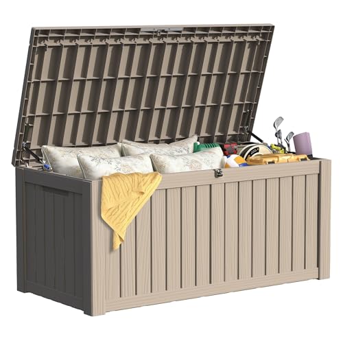 Yardgrace 150 Gallon Outdoor Storage Box Waterproof, Lockable Resin Deck Box Large Storage Bin for Patio Furniture Cushion, Garden Tools, Pool Accessories, UV-Resistant Outside Delivery, Gray