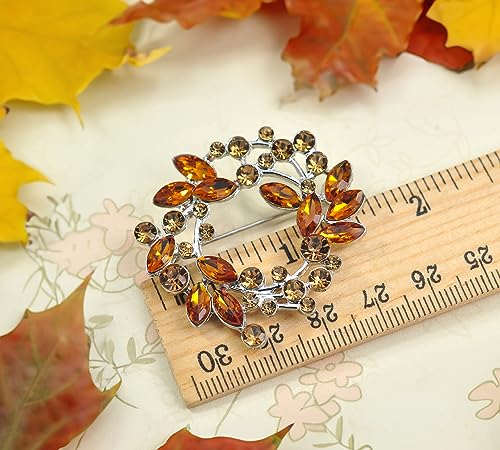 Image of Gyn&Joy Clear Crystal Rhinestone Floral Wreath Pin Brooch BZ005