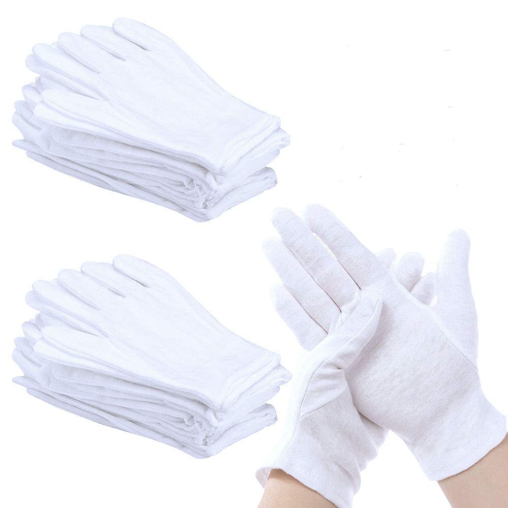 Guantes de Algodón Blanco Profesionales 12 Unidades 6 Pares Reutilizables Hipoalergénicos Transpirables