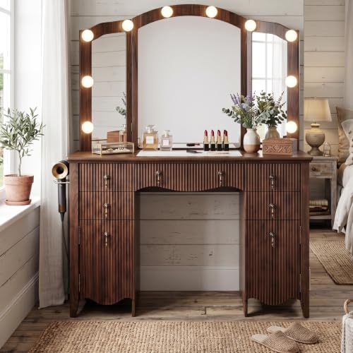 Vanity Desk with Tri-Fold Mirror