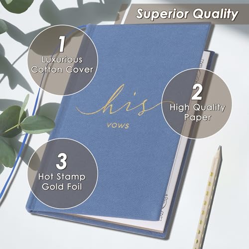 Image of Wedding Vow Books With Gold Foil Lettering, Hard Cover His and Hers Vow Books, Canvas Linen Foil Embossed Wedding Ceremony Vow Books - A Beautiful Addition For The Wedding Day, 56 Pages, 5.9 inch X 3.9 inch