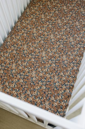 Image of Venetian Floral Muslin Crib Sheet by Mebie Baby, Soft and Breathable Bed Sheets for Babies, Modern Neutral Bedding for Cribs, Standard Crib Mattress Fitted Sheet, Great for Boy or Girl Room or Nursery