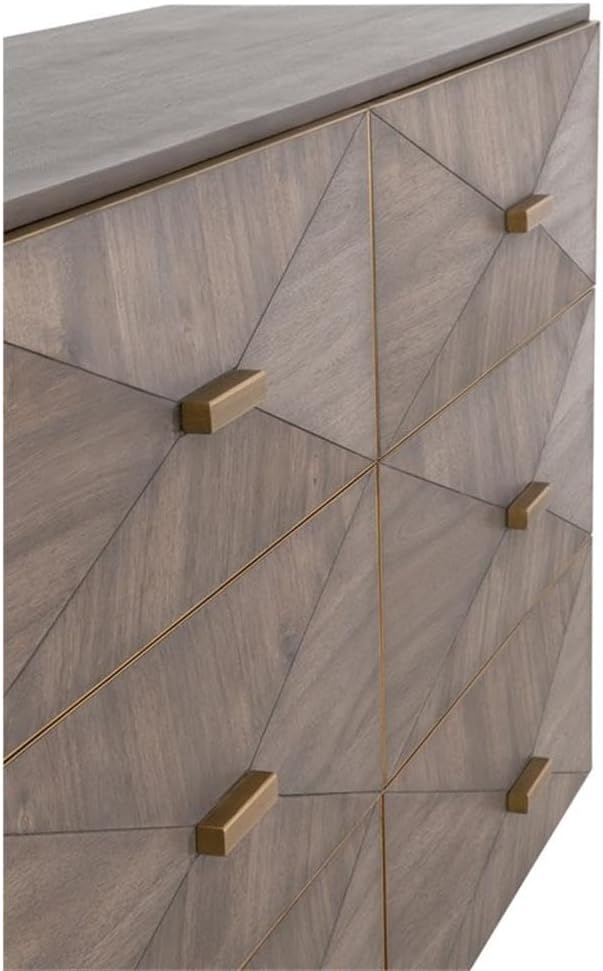Pemberly Row Contemporary 6-Drawer Acacia Wood Dresser, Burnished Brown Finish, Brushed Gold Accents, 3D Drawer Fronts, Felt-Lined Top Drawers, Double Dresser for Bedroom Storage, 36"H x 64"W x 20"D