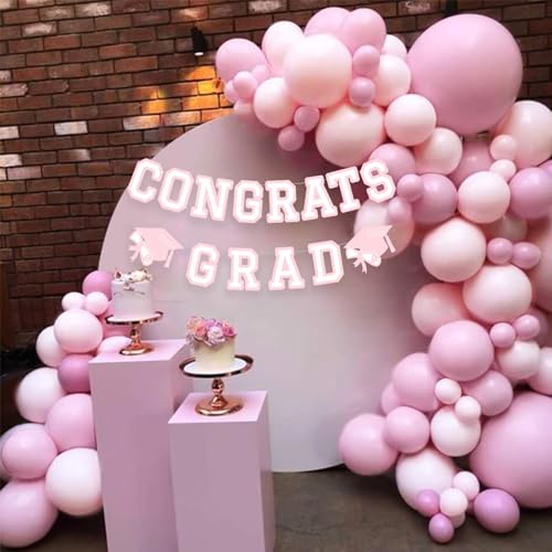 Image of Congrats Grad Banner Graduation Party Banner Decoration Hanging Garland High School College Backdrop Supplies Pink