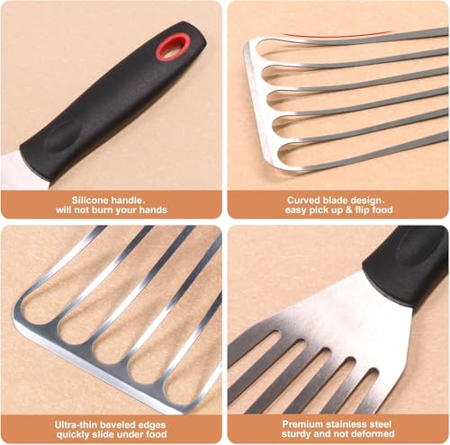 BiaoGan Stainless Steel Spatula Set, 5PCS Fish Spatula for Cast Iron Skillet,Metal Spatulas for Frying Steak, Pancake, Cookie, Burger, Brownie or Desserts by BiaoGan - Used condition - Image 3