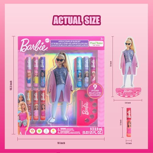 Townley Girl’s Barbie 11-teiliger Lipgloss pflanzlicher feuchtigkeitsspendender Acryl Halter, geeignet für Mädchen, Kinder und alle