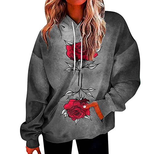 Olivcker Sudaderas con capucha para mujer, con estampado degradado, camisas de manga larga, sudaderas con capucha de gran tamaño, acogedoras y suaves, A10-gris~Regalos de San Valentín para ella, XL
