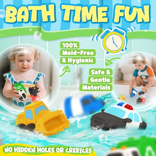 6 PCS Vehicle Floating Bath Toys Mold Free Infant Bath Tub Toys for 12 Months - No Hole Bathtub Toys for Toddlers 1-3 Water Pool Toys for Baby Toddler Ages 1+ - Image 5